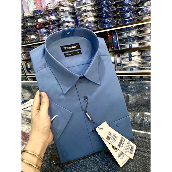 VIETTIEN- ÁO SƠMI NGẮN TAY VIỆT TIẾN CHÍNH HÃNG💕 GIẢM GIÁ 💕FREESHIP💕SƠMI NGẮN TAY MÀU XANH