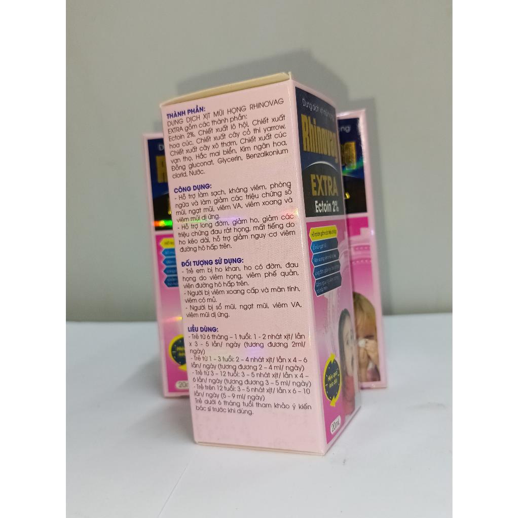 Xịt mũi họng Rhinovag extra hoàn toàn thiên nhiên, giúp giảm sổ mũi, ngạt mũi, ho, đau rát họng, Lọ 20ml