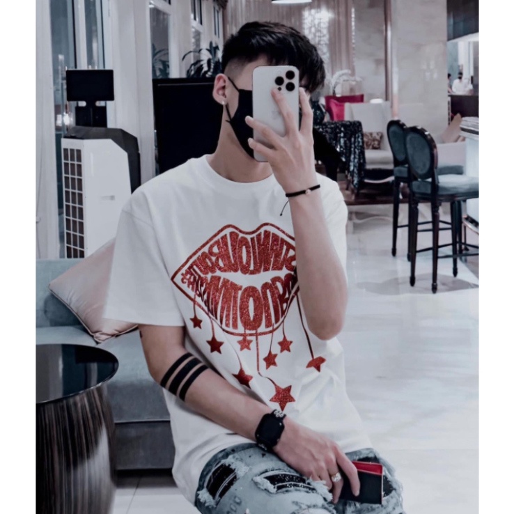 Áo Thun Nam Nữ Họa Tiết Logo Đôi Môi Kim Tuyến Cao Cấp - Áo Phông Siêu Cấp Chất Cotton Cổ Bo Dành Cho Các Boy Phố B 2