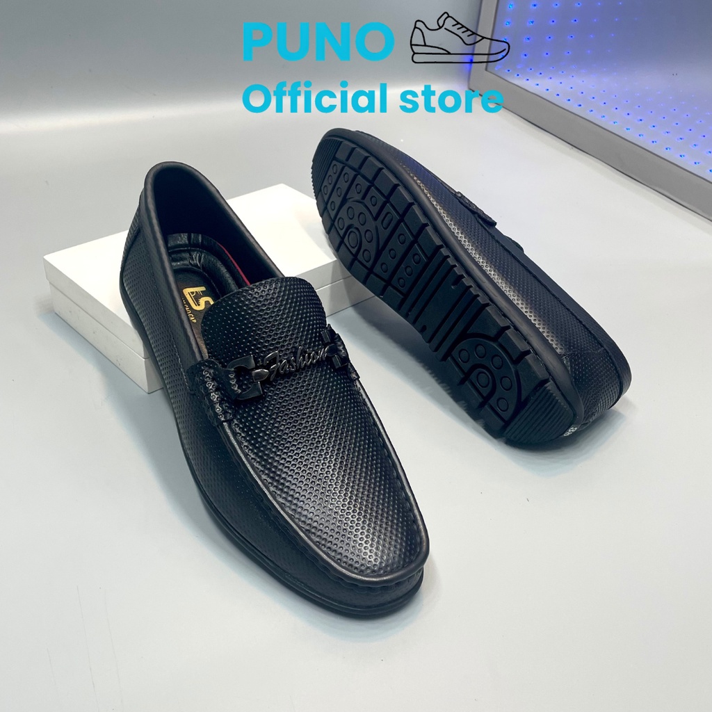 Giày lười da nam chất liệu da bò in hoạ tiết chấm bi, đế cao su chống trơn trượt (GL05) - Puno Official Store