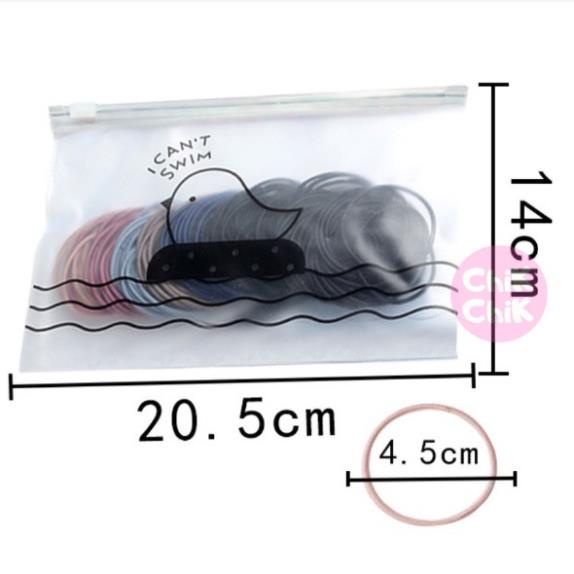 Set 100 Dây Chun Buộc Tóc Trơn Dựng Túi Zip Mix Màu hk7