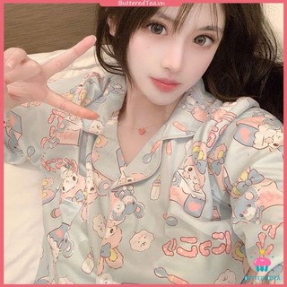 Melody pyjamas spring autumn pure cotton long-tay hoạt hình in đồ mặc nhà dễ thương