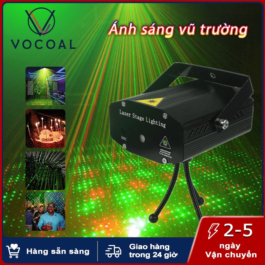 Giá tận gốc Vocoal Đèn laser ánh sáng laze cảm biến âm thanh - Kết hợp Đèn LED xoay 7 màu dùng trang trí vũ trường, phòn