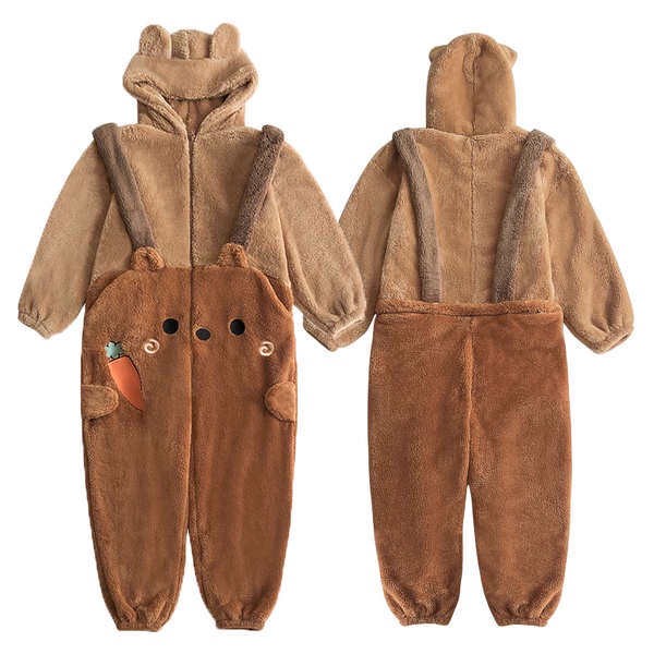 Winter bear pyjamas dày coral fleece dễ thương one-piece pyjamas cartoon loungewear nightgo