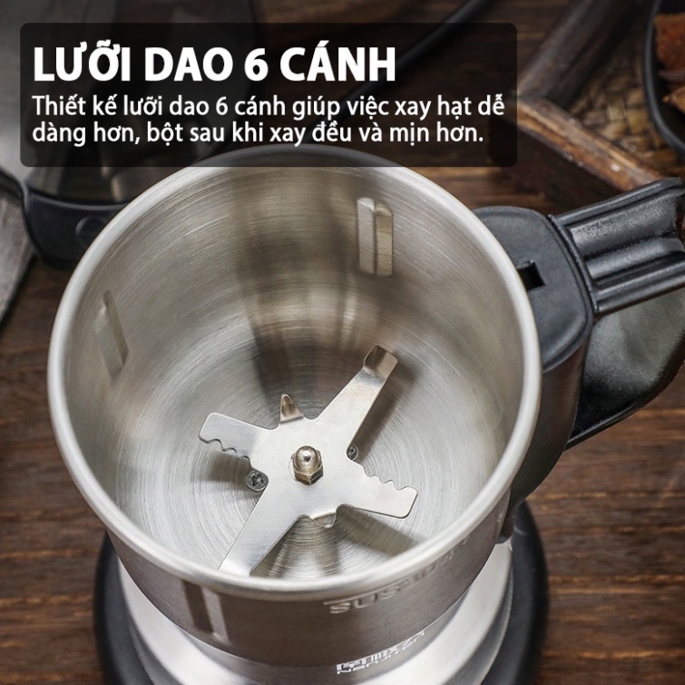 Máy xay hạt khô đa năng - Dung tích 440ml - 300W Lưỡi dao 6 cánh - INOX 304 - Dụng cụ nghiền hạt dễ dàng