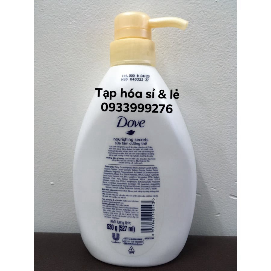 Sữa tắm dưỡng thể dove oải hương, bơ, sen 530g
