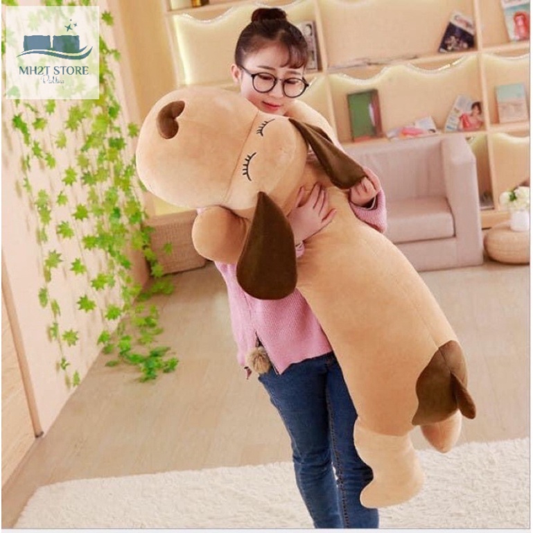 Gấu Bông Dáng Chó Ngủ Mũi Tim Tai Dài Đáng Yêu - Gối Ôm Hình Thú Nhồi Bông Mềm Mịn 3 Kích Thước