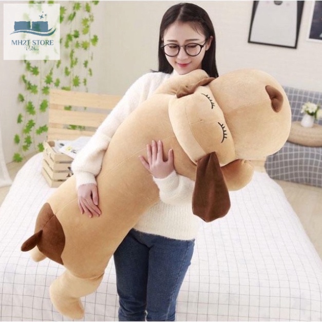 Gấu Bông Dáng Chó Ngủ Mũi Tim Tai Dài Đáng Yêu - Gối Ôm Hình Thú Nhồi Bông Mềm Mịn 3 Kích Thước
