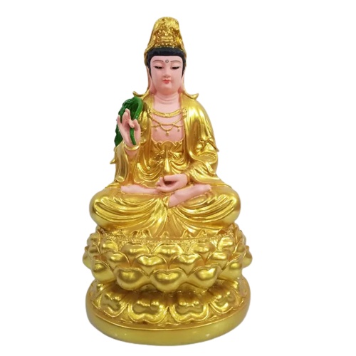 TƯỢNG PHẬT_TƯỢNG QUAN THẾ ÂM NGỒI CẦM LIỄU XANH 30CM