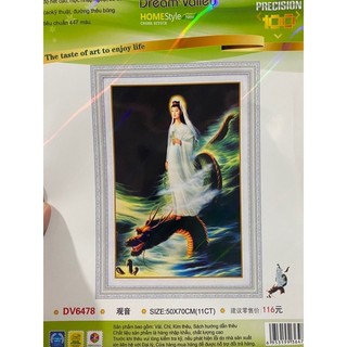 Tranh thêu Chữ thập Quan âm cưỡi rồng DV6478 chưa thêu