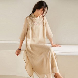 Khuyến mãi sản phẩm mới mid-length three-quarter sleeve sexy dress ladies loose cải tiến phong cách quốc gia váy sườn xám xẻ tà