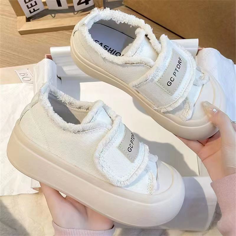 Giày trượt ván vải thường ngày đế dày mẫu mới Velcro giày bánh mì nữ