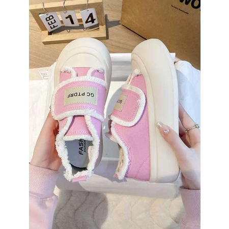 Giày trượt ván vải thường ngày đế dày mẫu mới Velcro giày bánh mì nữ