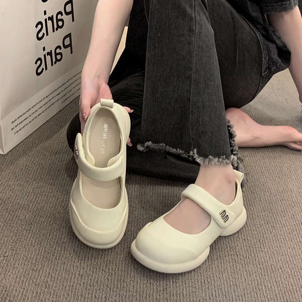 Xấu xí dễ thương đầu to mary jane velcro giày trắng dày-xa