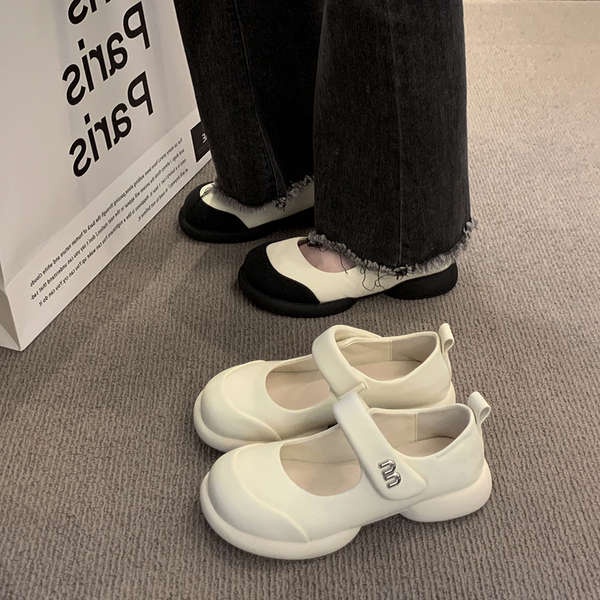 Xấu xí dễ thương đầu to mary jane velcro giày trắng dày-xa