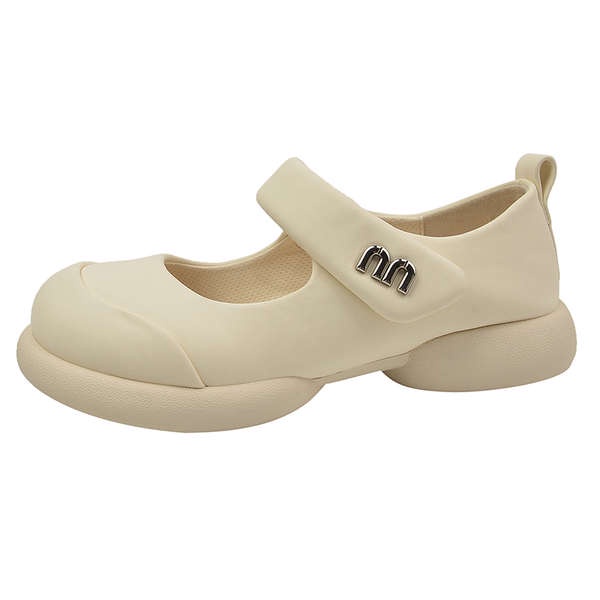 Xấu xí dễ thương đầu to mary jane velcro giày trắng dày-xa