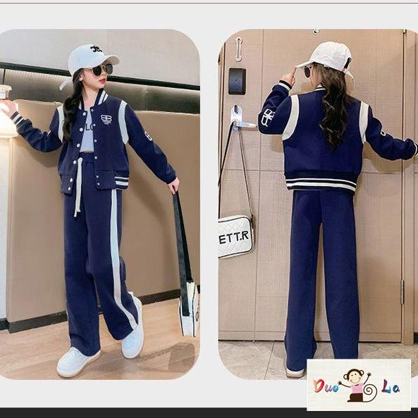 Doula ~ cô gái quần áo mùa thu influencer thời trang phù hợp với trẻ em quần áo trẻ em thời trang bình thường đồng phục bóng chày trẻ em lớn mùa xuân thu thể thao hai-piece suit