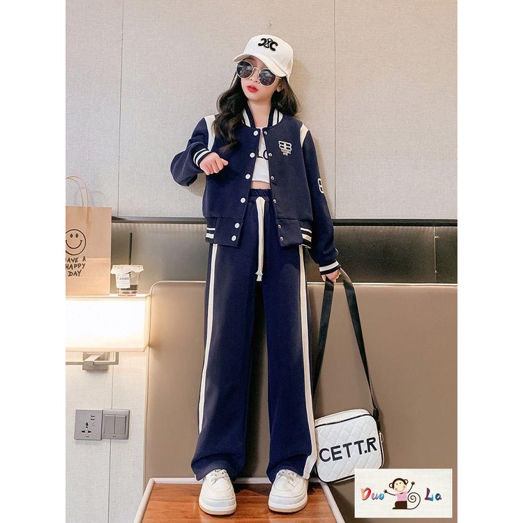 Doula ~ cô gái quần áo mùa thu influencer thời trang phù hợp với trẻ em quần áo trẻ em thời trang bình thường đồng phục bóng chày trẻ em lớn mùa xuân thu thể thao hai-piece suit
