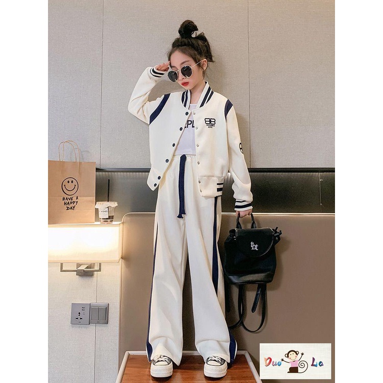 Doula ~ cô gái quần áo mùa thu influencer thời trang phù hợp với trẻ em quần áo trẻ em thời trang bình thường đồng phục bóng chày trẻ em lớn mùa xuân thu thể thao hai-piece suit