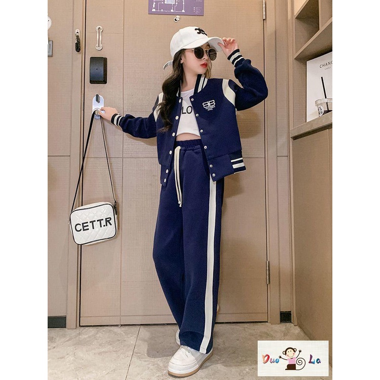 Doula ~ cô gái quần áo mùa thu influencer thời trang phù hợp với trẻ em quần áo trẻ em thời trang bình thường đồng phục bóng chày trẻ em lớn mùa xuân thu thể thao hai-piece suit