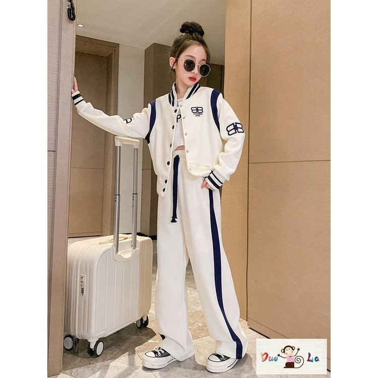 Doula ~ cô gái quần áo mùa thu influencer thời trang phù hợp với trẻ em quần áo trẻ em thời trang bình thường đồng phục bóng chày trẻ em lớn mùa xuân thu thể thao hai-piece suit