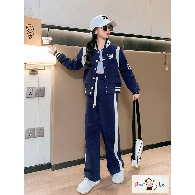 Doula ~ cô gái quần áo mùa thu influencer thời trang phù hợp với trẻ em quần áo trẻ em thời trang bình thường đồng phục bóng chày trẻ em lớn mùa xuân thu thể thao hai-piece suit