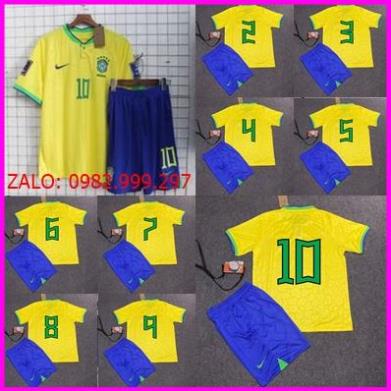 Quần Áo Bóng Đá Đội Tuyển BRAZIL SÂN NHÀ W.C 22/23 - Vải Gai Thái - Hàng In Sẵn