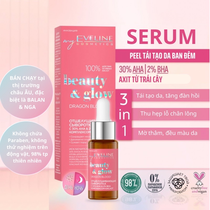 Serum Eveline Peeling Dragon Blood - Serum tẩy da chết 30% AHA + 2% BHA 18ml