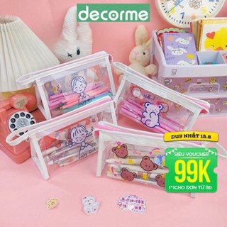 Hộp bút DecorMe túi bút trong suốt bản to hộp đựng bút bóp viết in hình dễ thương đựng bút văn phòng phẩm, mỹ phẩm