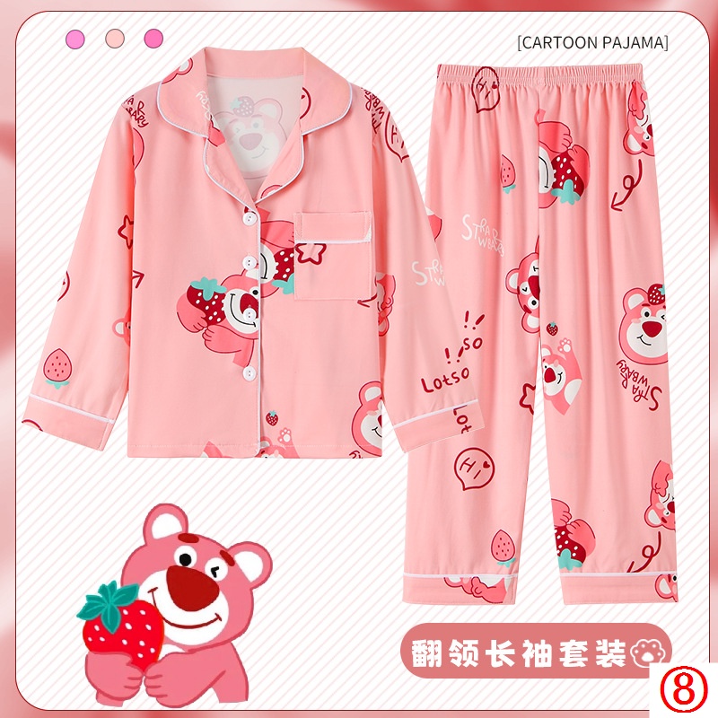 Trẻ em đồ ngủ trẻ em cô gái mùa xuân mùa thu bông dài tay mỏng phim hoạt hình con chó quế phù hợp với cô gái nhỏ trung bình trẻ em lớn bộ điều hòa không khí