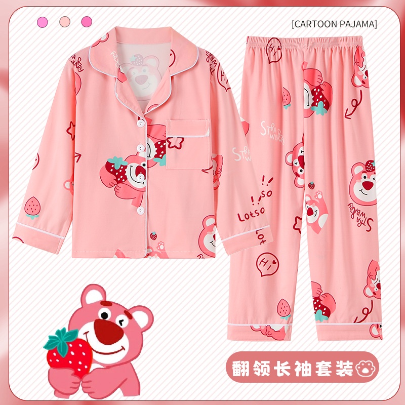 Trẻ em đồ ngủ trẻ em cô gái mùa xuân mùa thu bông dài tay mỏng phim hoạt hình con chó quế phù hợp với cô gái nhỏ trung bình trẻ em lớn bộ điều hòa không khí