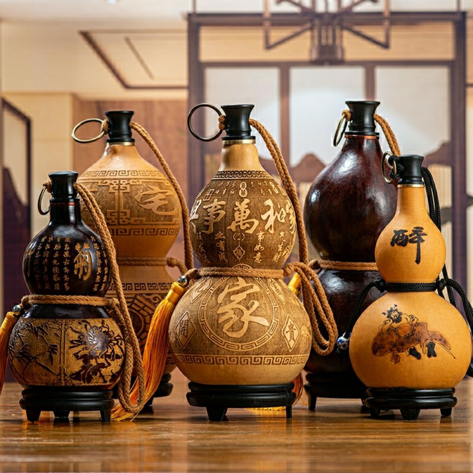 Hàng đã sẵn sàng bán nóng rượu tự nhiên bầu trang phục cổ rượu đựng nước đồ trang trí cổ jigong li bai ngoài trời mang sáp ong anti-seepage bình rượu lf8