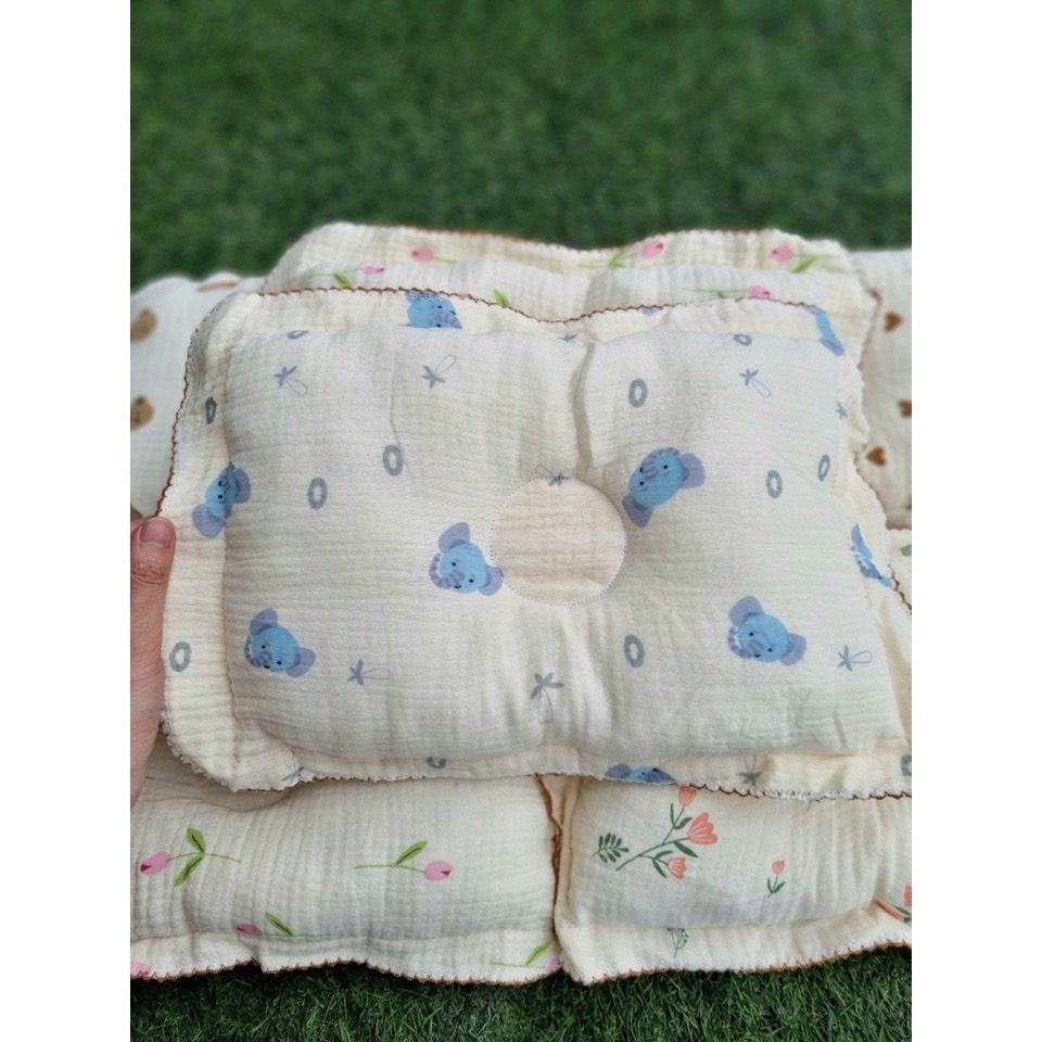 Gối xô muslin cho bé sơ sinh, gối bông lõm xô cao cấp