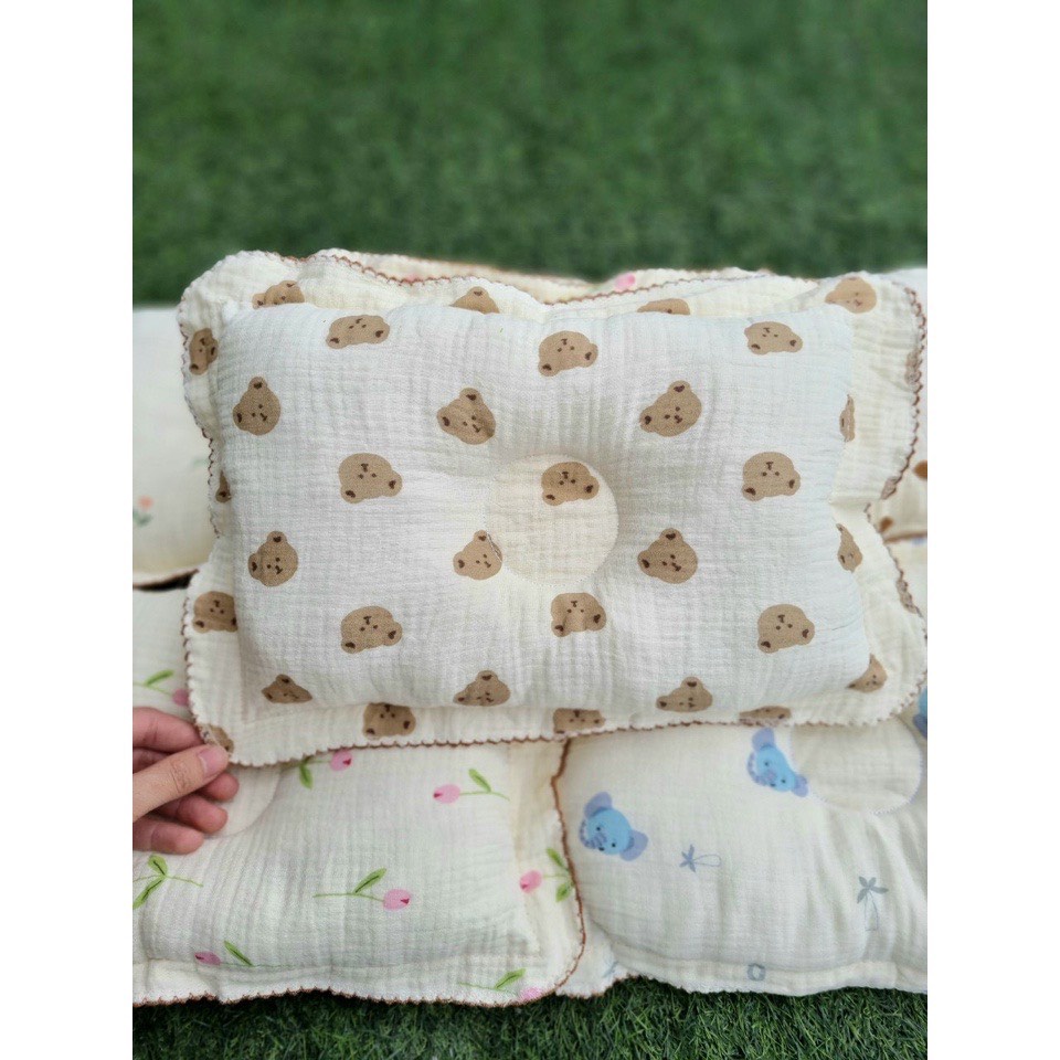 Gối xô muslin cho bé sơ sinh, gối bông lõm xô cao cấp
