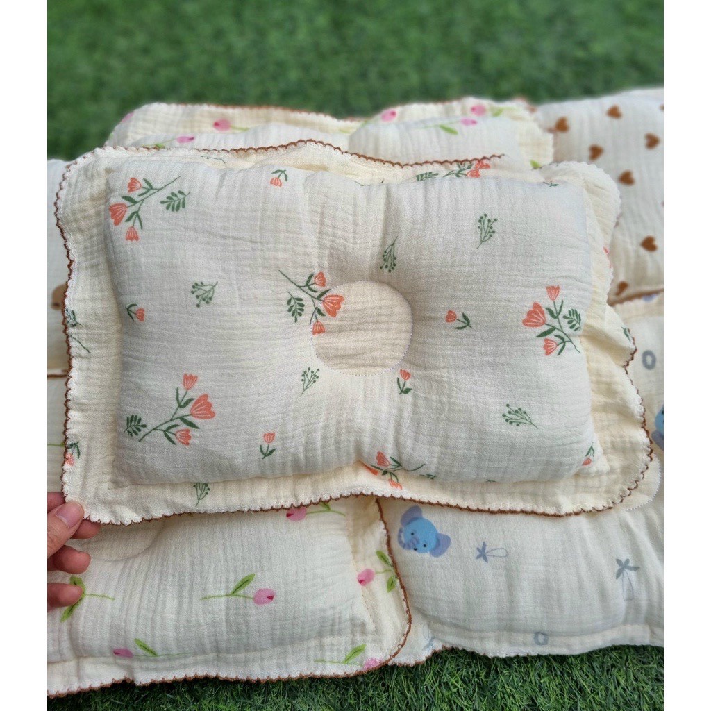 Gối xô muslin cho bé sơ sinh, gối bông lõm xô cao cấp