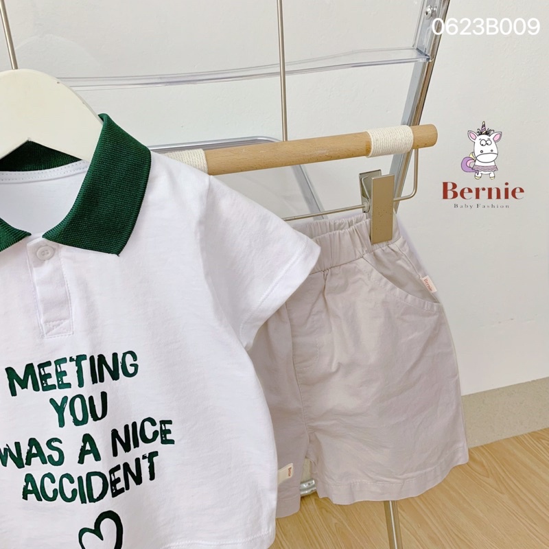 Bộ cộc tay bé trai Meeting you cho bé từ 9-22kg Bernie - Bộ bé trai mùa hè áo polo quần thô - 0623B009