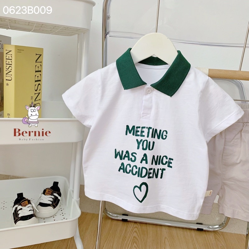 Bộ cộc tay bé trai Meeting you cho bé từ 9-22kg Bernie - Bộ bé trai mùa hè áo polo quần thô - 0623B009
