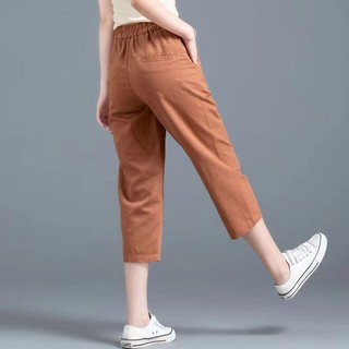 Cotton linen quần phụ nữ mùa hè mỏng capri quần cạp cao phù hợp với thông thường thoáng khí dụng cụ thời trang quần đùi