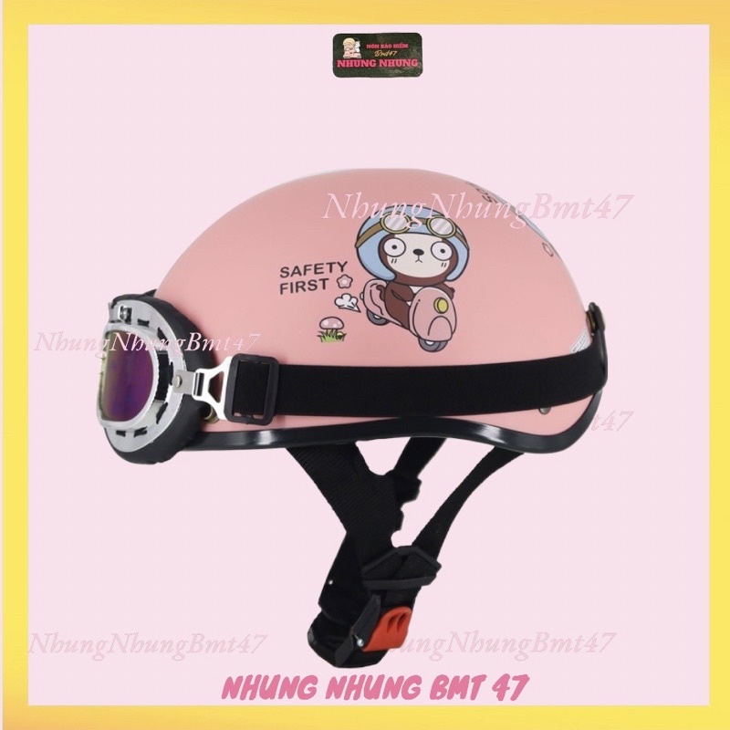 Mũ bảo hiểm kính phi công in hình stick gấu đội nón bảo hiểm cute - Hàng loại 1 Bao kiểm