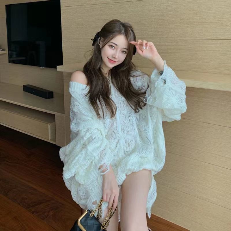 Jiashucheng Áo sweater Trễ Vai Phong Cách Hàn Quốc Cao Cấp Thời Trang Mùa Thu