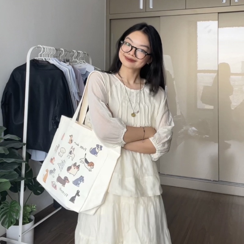 Túi tote vải canvas DoGo totebag hoạ tiết thú cưng dễ thương Hàn quốc đeo đi học đi chơi