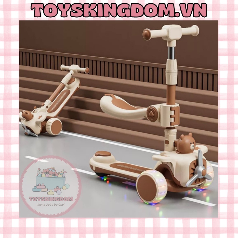 Xe scooter cho bé trượt và chòi chân trẻ em có ghế ngồi 3 in 1 gấp gọn có nhạc đèn Toyskingdom