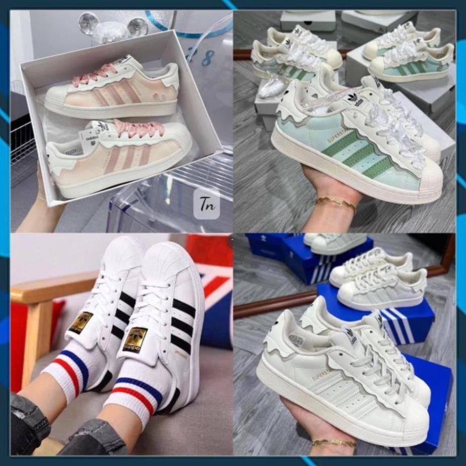 Giày Adidas Superstar Das mũi Sò 3 Màu Trắng, Hồng, Xanh, Giày thể thao Adidas Sò Kem bản Classic cực xinh