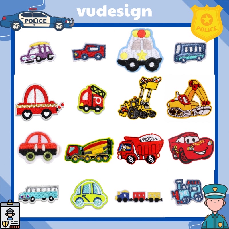 Sticker Dán Vải,Sticker Ủi Thêu Quần Áo, Balo Phương Tiện Giao Thông Ô Tô Tàu Lửa Cứu Hoả Xe Công Trình McQueen Vudesign