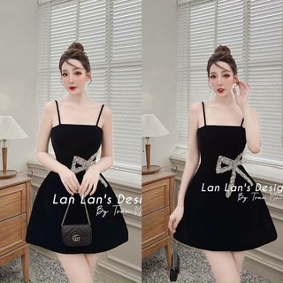 ĐẦM DỰ TIỆC 2 DÂY NƠ EO ĐÍNH ĐÁ
