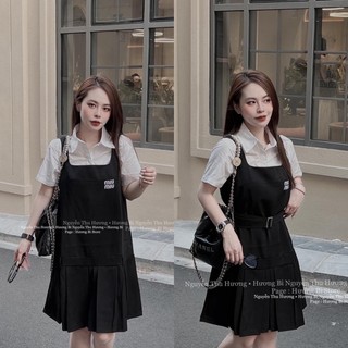 𝗩𝗶𝗱𝗲𝗼 𝗔̉𝗻𝗵 𝗧𝗵𝗮̣̂𝘁 ✔  Set Áo Sơmi Thô Trắng Mix Yếm Váy Umi Thêu Chữ Kèm Đai