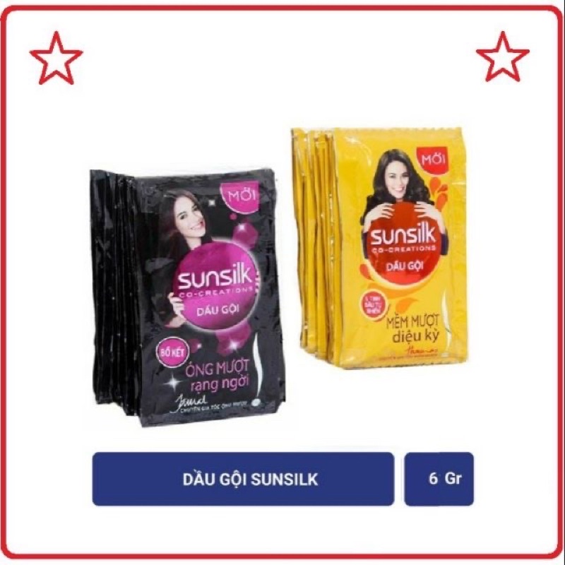 Dây 10 gói Sunsilk gội xả đen vàng 6gr đủ bộ