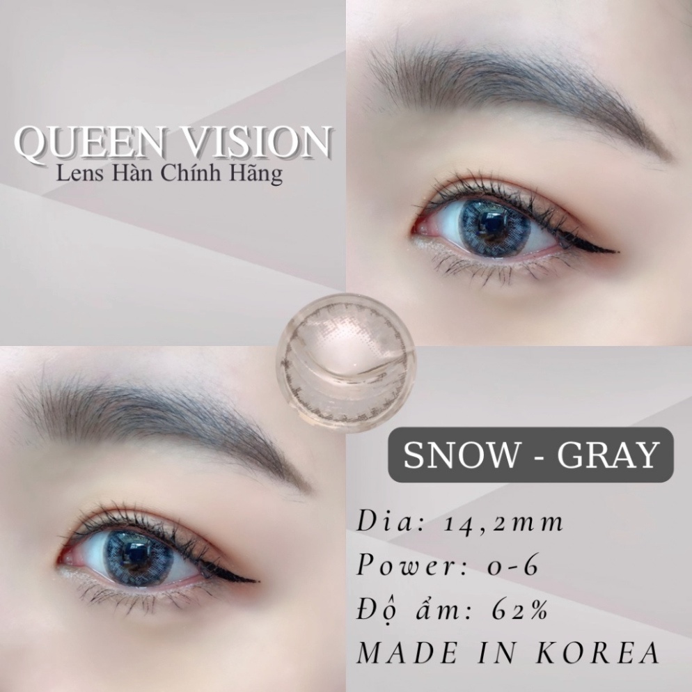 Queen Vision ( FULL 0 - 6 độ ) Lens mắt màu Snow Gray xám hoa tiết vân tây  (dòng lens sử dụng 12 tháng)