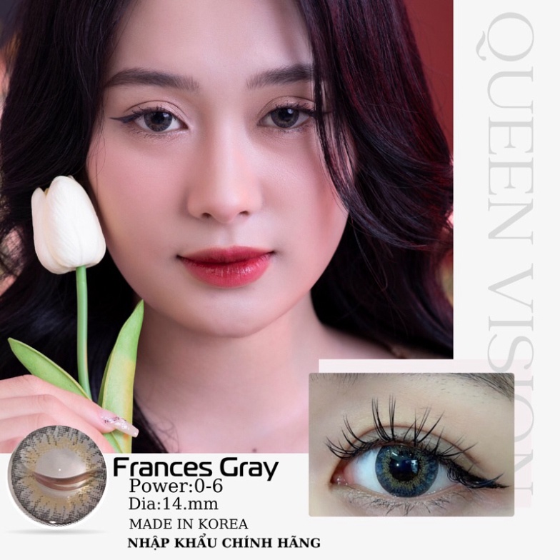 Queen Vision ( FULL 0 - 6 độ ) Lens mắt  màu Frances Gray xám hoa tiết vân tây  (dòng lens sử dụng 12 tháng)