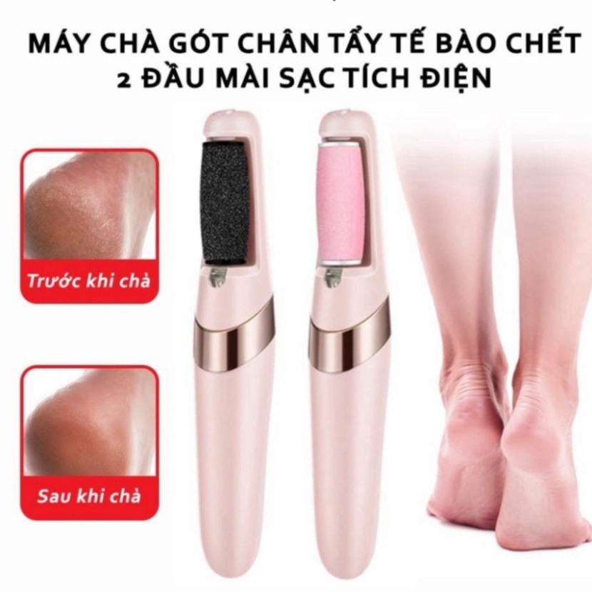 Máy Chà Gót Chân Tự Động, Tẩy Tế Bào Chết Tại Nhà Sạc Pin Tích Điện 2 Đầu Mài Hot